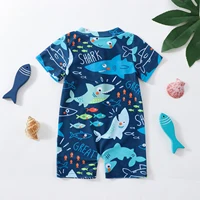Summer Toddler Baby Boys Shark Printed Rush Guard Kids Cute Beachwear Short Sleeve Swimwear Zipper Jumpsuit Infant Swimsuit 2
