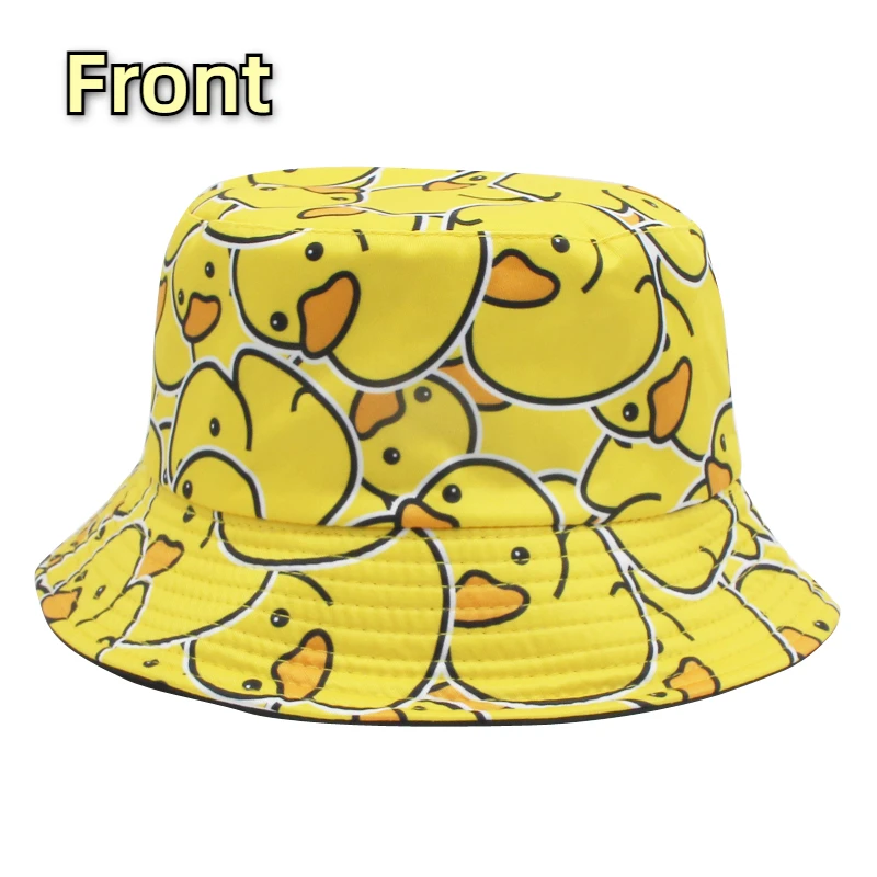 Y2K Reversible Yellow Duck Bucket Hat for Men Women Summer Beach Sun Hat Bob Panama Girls  Foldable Travel Outdoor Fisherman Hat