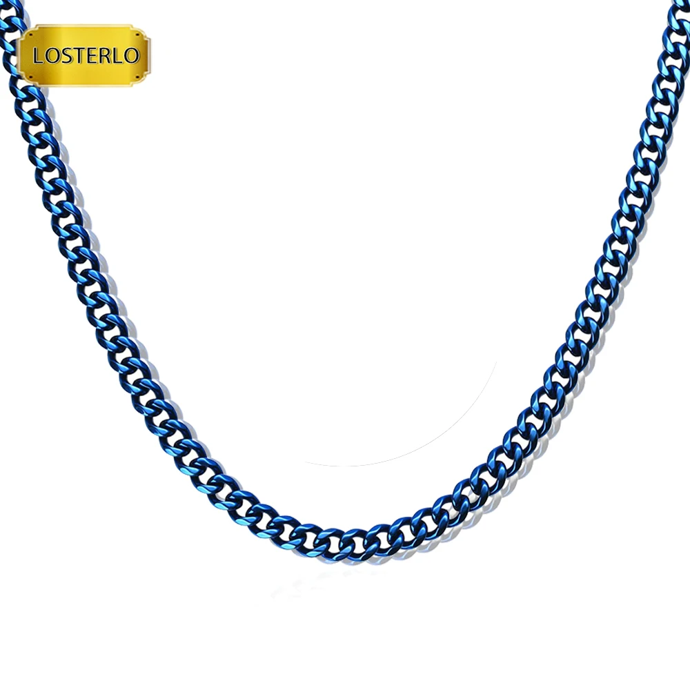 

Цепочка кубинская 7 мм, уникальное водонепроницаемое ожерелье из нержавеющей стали синего цвета в стиле панк, не выцветает, Молодежный подарок на выпускной