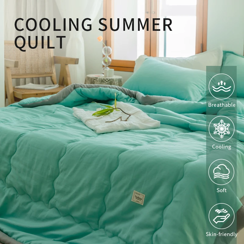 Japanese Polyester Cotton Lightweight Cool Quilted Summer Quilt Skin-Friendly Washable Solid Color Light Luxury Style