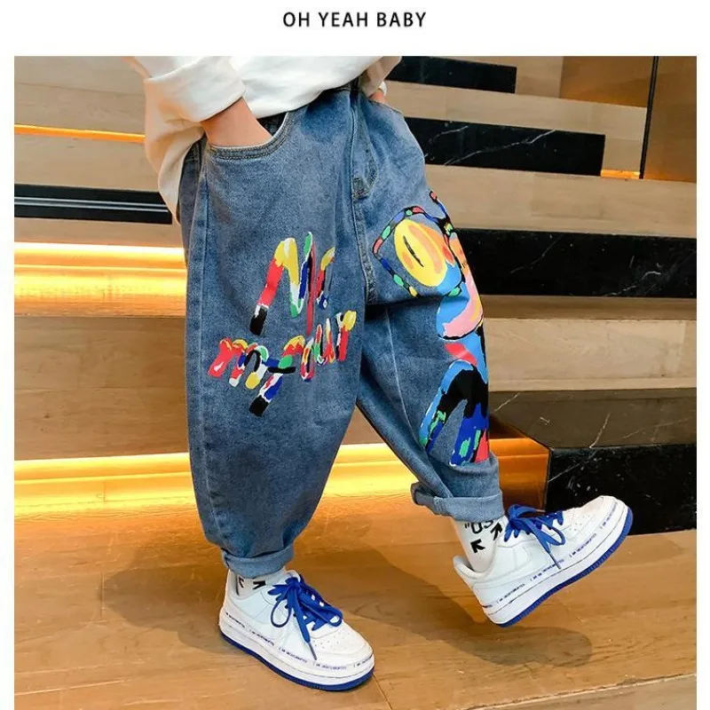 Boys Jeans 3 5 8 9 Y Children's Clothing Boys Jeans Spring and Autumn Casual Trousers Loose