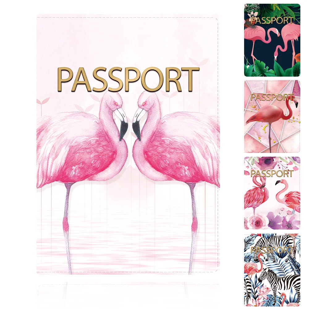 Fashion Passport Cover Holder Multi-Function Travel ID Bank Card Passport Holder Flamingo Printing Simple PU Leather Wallet Case emergency medical service passport cover men women leather slim id card travel holder pocket wallet purse money case