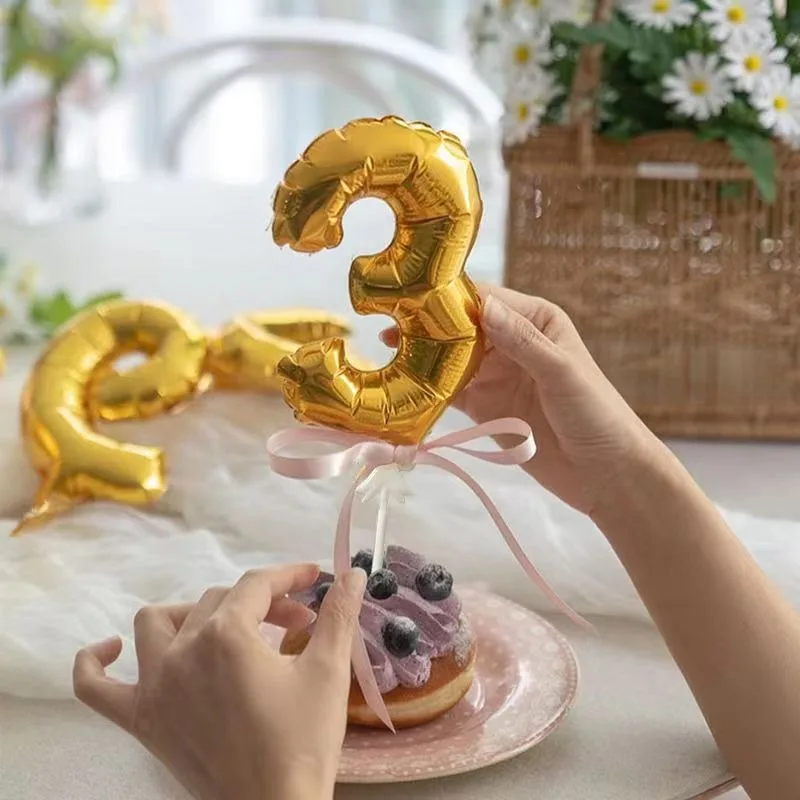 Unique Gold Foil Number 3 Balloon Cake Topper - 5 Inch, Inflatable With Straw - View #9