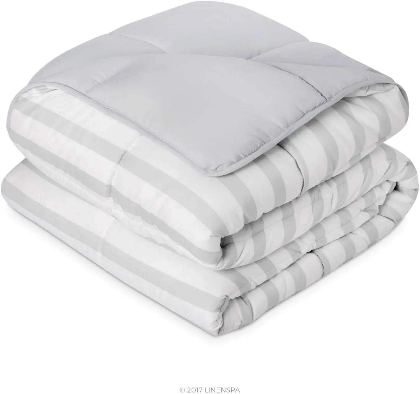 

New All-Season Comforter - Box Stitched Comforter - Bedding for Kids, Grey/White Stripe - Oversized Queen Free Shipping