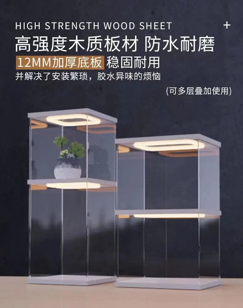 Description Picture 2 of itemAcrylic Clear Display Case with Ring LED Lights, Action Figure Display, Assemble Dust Storage Case for Car Models and Dolls