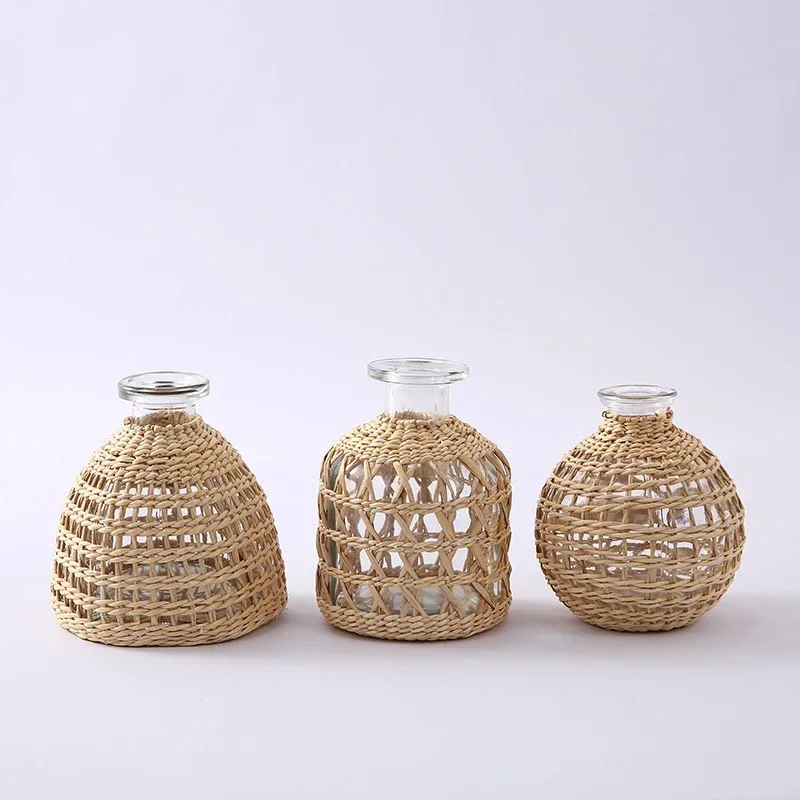 Glasses Rattan Vases,Flower Nordic Style Modern Decorative Vases Desktop Decor Vase for Home Living Room Decor Room Decoration 3