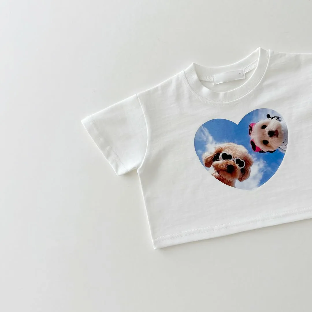 الصيف في سن المراهقة القطن تي شيرت الكرتون الحب الكلب طباعة ملابس الاطفال أزياء تي شيرت طفل الفتيان الفتيات لطيف قصيرة الأكمام ملابس أطفال