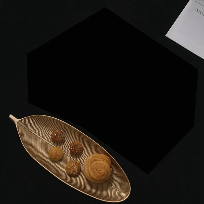 Nordic Decorative Tray Gold Leaves Shape Serving Tray Jewelry Pallet Fruit Snack Dish Table Storage Organizer (Small) 5