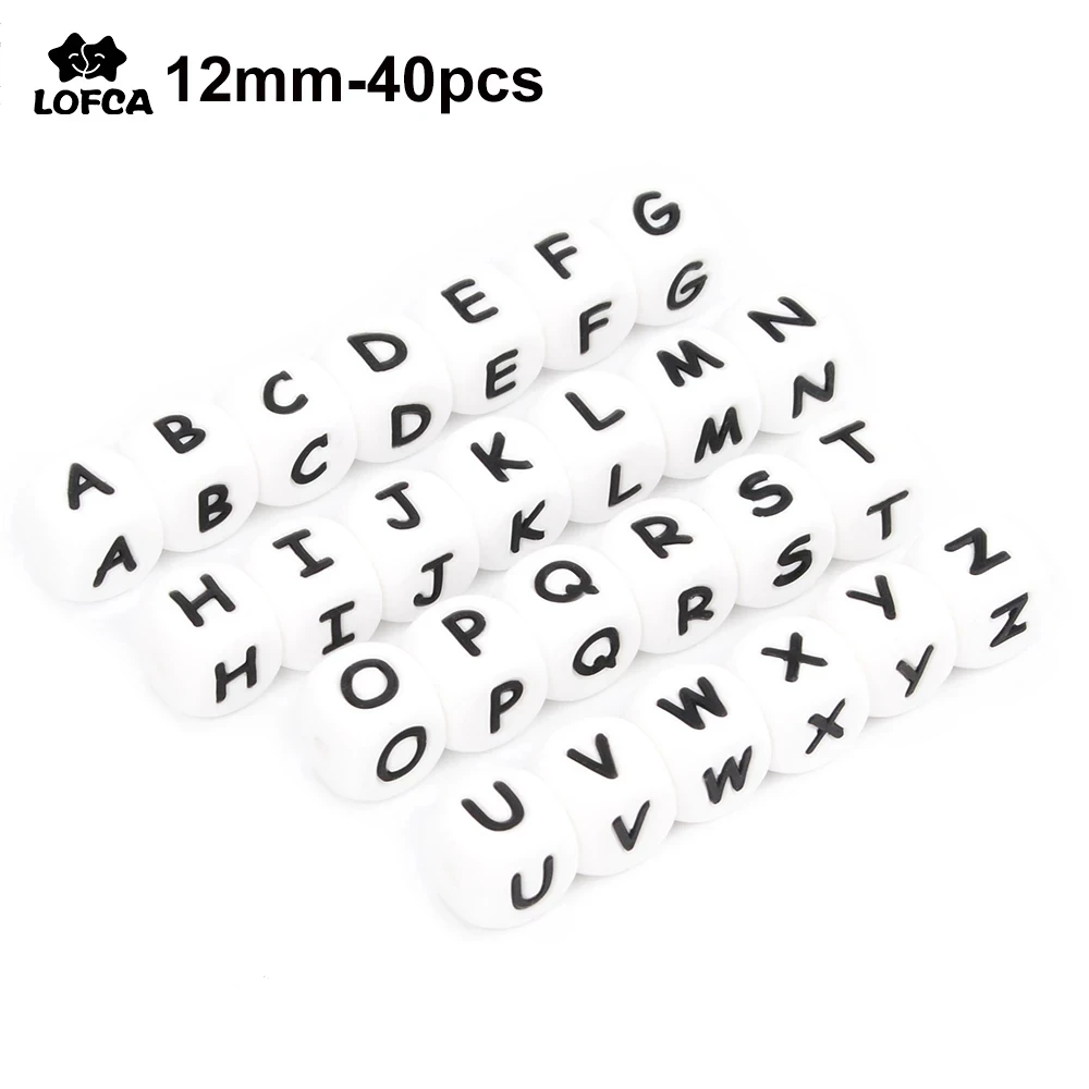 40pcs Alphabet Silicone Letter Beads 12mm Teething Beads Food Grade Teether English Letters Baby Nursing for Teething