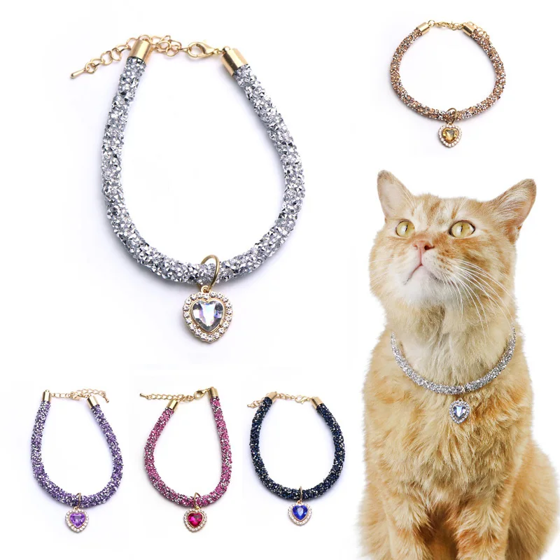 Skksst Bling Sequins Rhinestone Personalized Pet Collar Dog Cat PU Leather Collar Diy Accessories