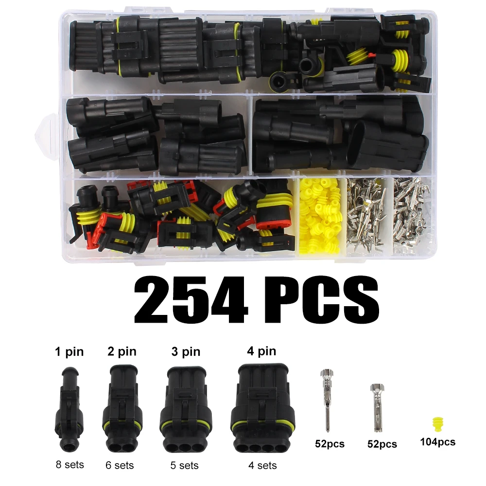 Car Cable Wire Connectors 254pcs 1/2/3/4Pin SNA-48B Crimping Plier Plug Terminals Waterproof Boat Caravan Automotive Accessories, plug connectors, electrical connectors, plug terminal