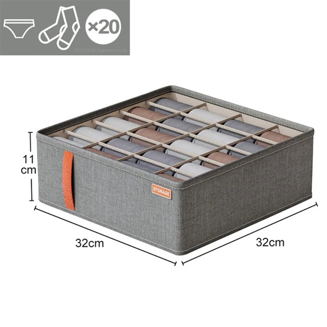 Opvouwbare opbergdozen voor ondergoed, 3 stuks, laden, organizer, kleding, katoenen linnen, opbergsysteem voor lingerie, sokken, shorts, beha's en stropdassen (grijs, klein 7 11 Big7 vakken