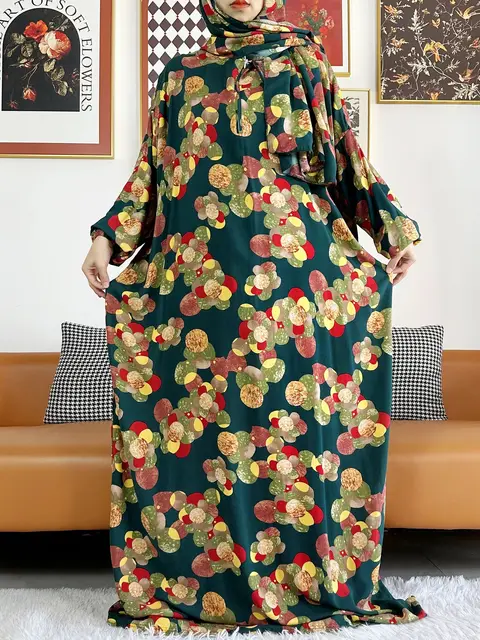 2025 coton musulman dame Abayas Ramadan vêtement de prière dubaï turquie moyen-orient Femme Robe ample Robe africaine Turban Joint