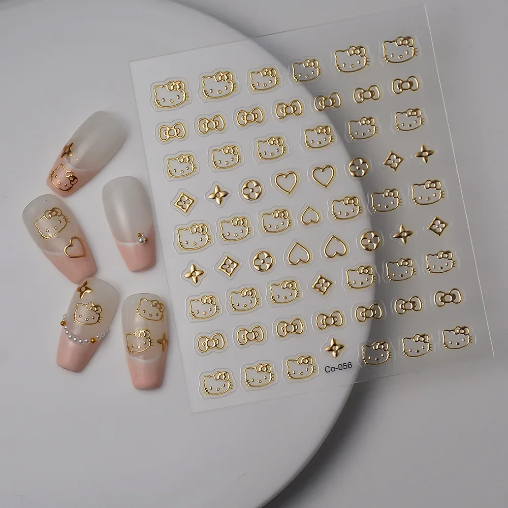 

Sanrio Золотая Звезда маникюрные стикеры Ins полые тисненые горячее тиснение любовь обратно клей для ногтей стикер горячее тиснение Hello Kitty лук