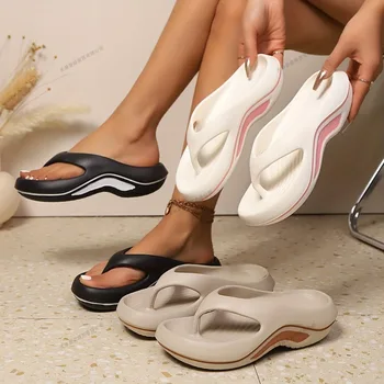 Women Stylish EVA Flip-Flops Comfortable Soft Anti-Slip Anti-Odor Fashionable Versatile for Beach Summer Casual Wear Beach Shoes 1