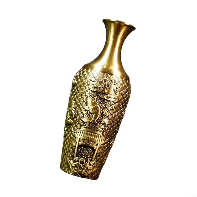 A52C Grand Brass Vases with Traditional Chinese Dragon Phoenixes for Collectors 2
