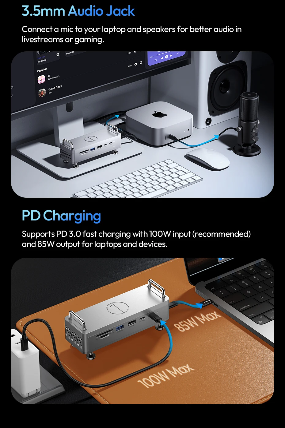  QT03 Docking Station with SSD Enclosure 2-in-1 Minimalist Setup for Storage Ch