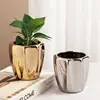Geometric Gold Plating Personalized Small Flower Pot Nordic Light Luxury INS Style Desktop Ceramic Flower Pot with Porky Flowers 3