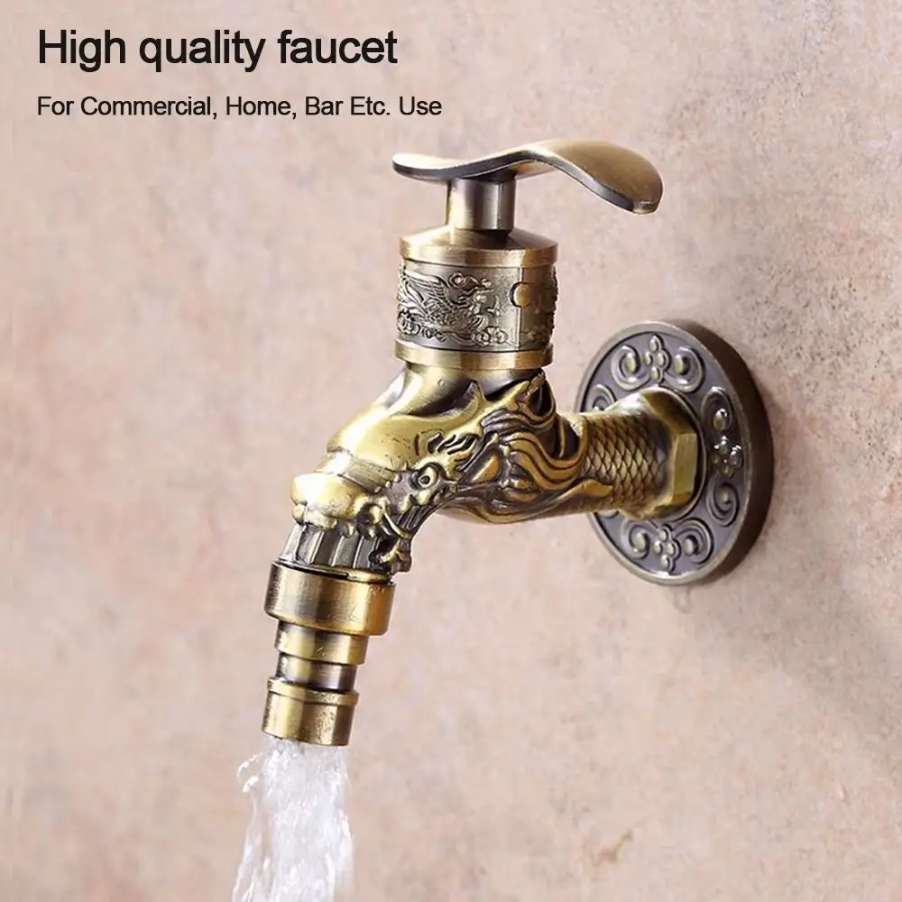 Antique Dragon Carved Water Taps Garden Faucet Bibcock Washing Machine Outdoor Mop Wash Basin Vintage Style garden bibcocks bathroom faucet washing machine faucet water tap faucet