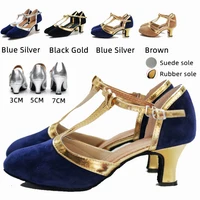 Women Latin Dance Shoes Female Salsa Sandals Soft Sole Ladies Suede Upper T Strap Ballroom Tango Samba Party Dance Shoes 1