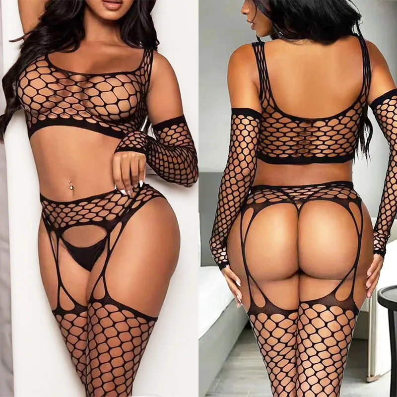 Women Underwear Sexy Lingerie Women Crotchless Bodystockings Fishnet Body Underwear Open Crotch Bodysuit Erotic Striper Costume