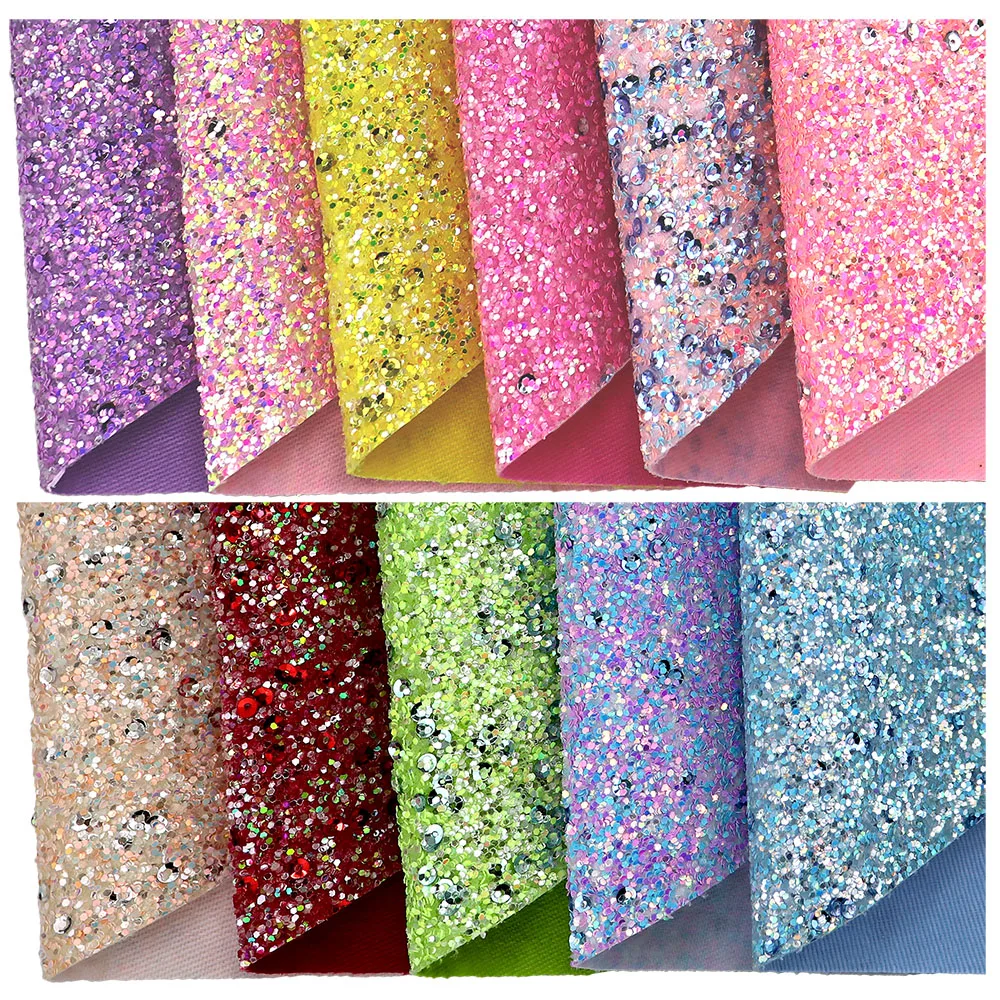 Multicolour Purpler Chunky Glitter Fabric Leather With Twill Backing Material For Bows Earring Bags DIY Sewing Craft F0129