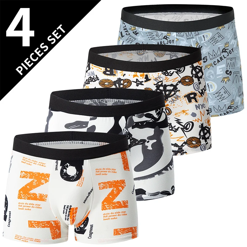 4 5Pcs European and American Size MEN' Printed Boyshort Comfortable Waist...