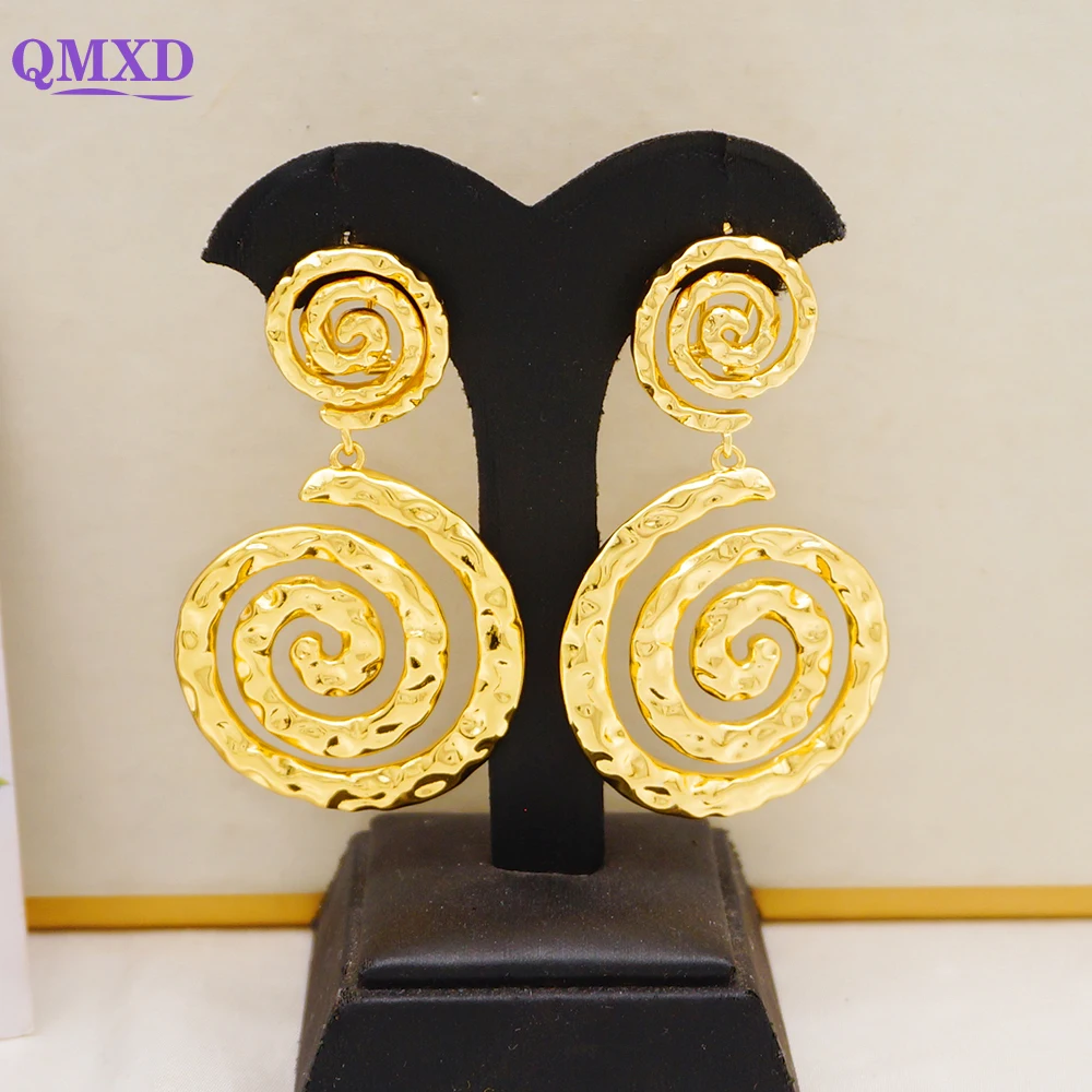 Trend Gold Color Round Spiral Earrings For Women Copper Hoop Earrings