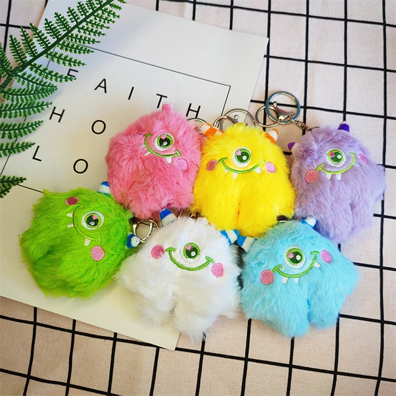 

8cm Big Eyes Monster Colorful Plush Toy Keychain Cute Cartoon Kawaii Stuffed Yellow Pink Purple Green Blue Doll Pendant Gift