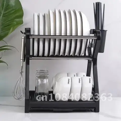 

2021 Storage Tray Box Basket 2-Layer Kitchen Dish Bowl Drying Holder Storage Rack with Chopstick Cage Dish Filter Rack Tableware