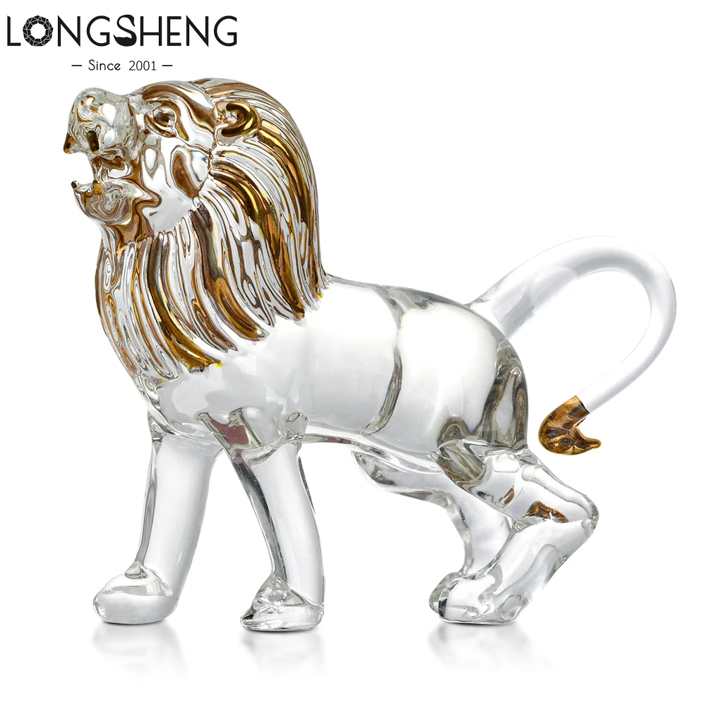 クリスタルライオン置物グッズ吹き付け塗装ガラスアート野生動物