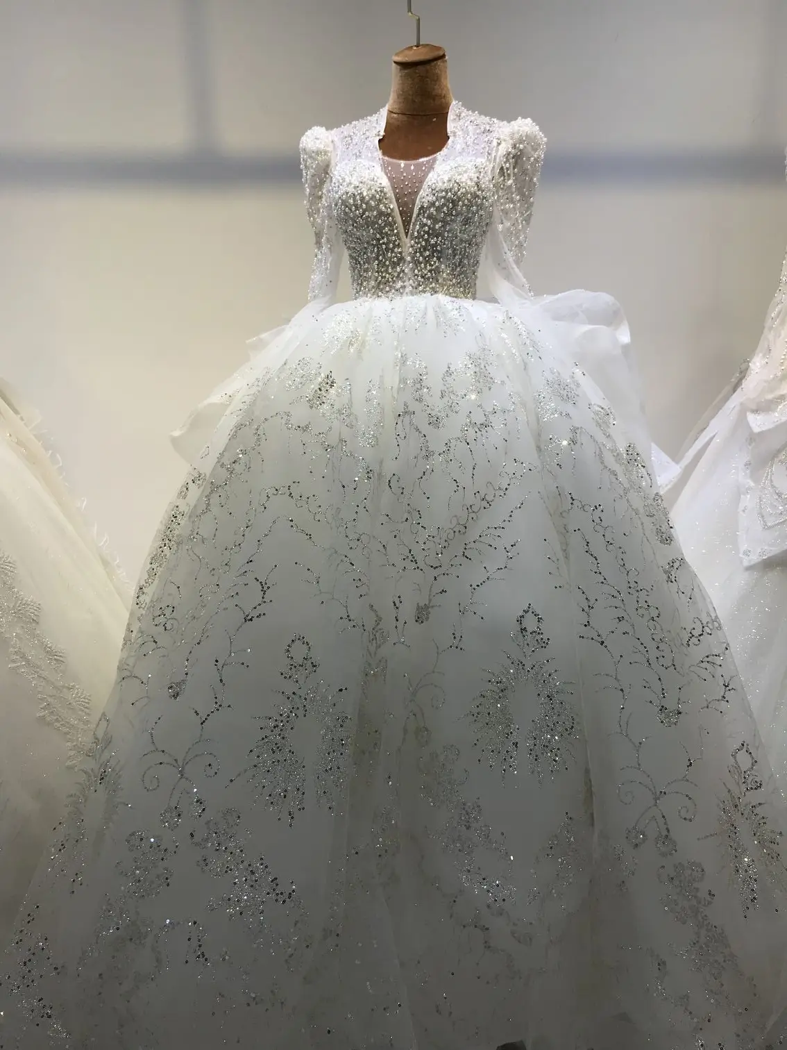 MASHA Collection vestido de novia de manga larga con encaje y cuello en V,  brillos, en stock| | - AliExpress
