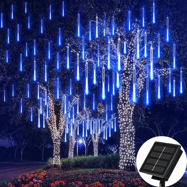 Guirxiété lumineuse solaire étanche à LED, pluie de météorites, lumières de vacances, lumière de jardin, 8 tubes, 144 LED, décoration de Noël et de mariage 7