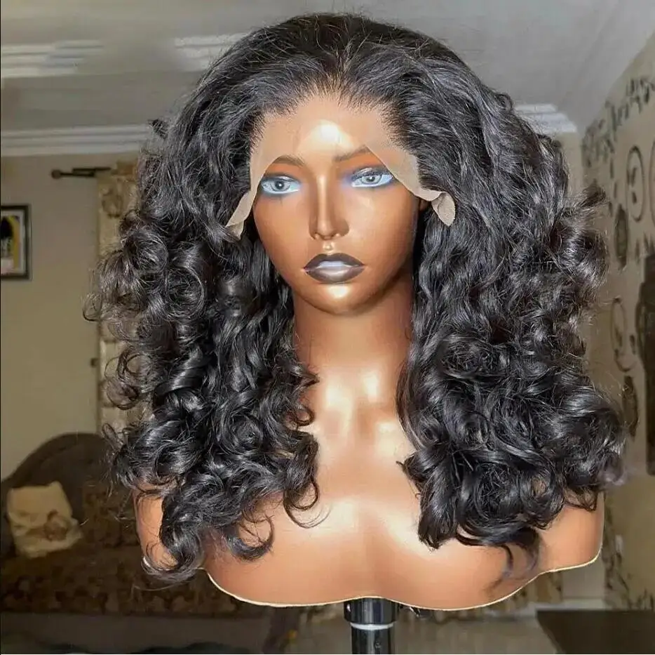 

Long 26" Glueless Soft Natural Black Deep Wave Lace Front Wig For Women With Baby Hair Synthetic Preplucked Heat Resistant Daily