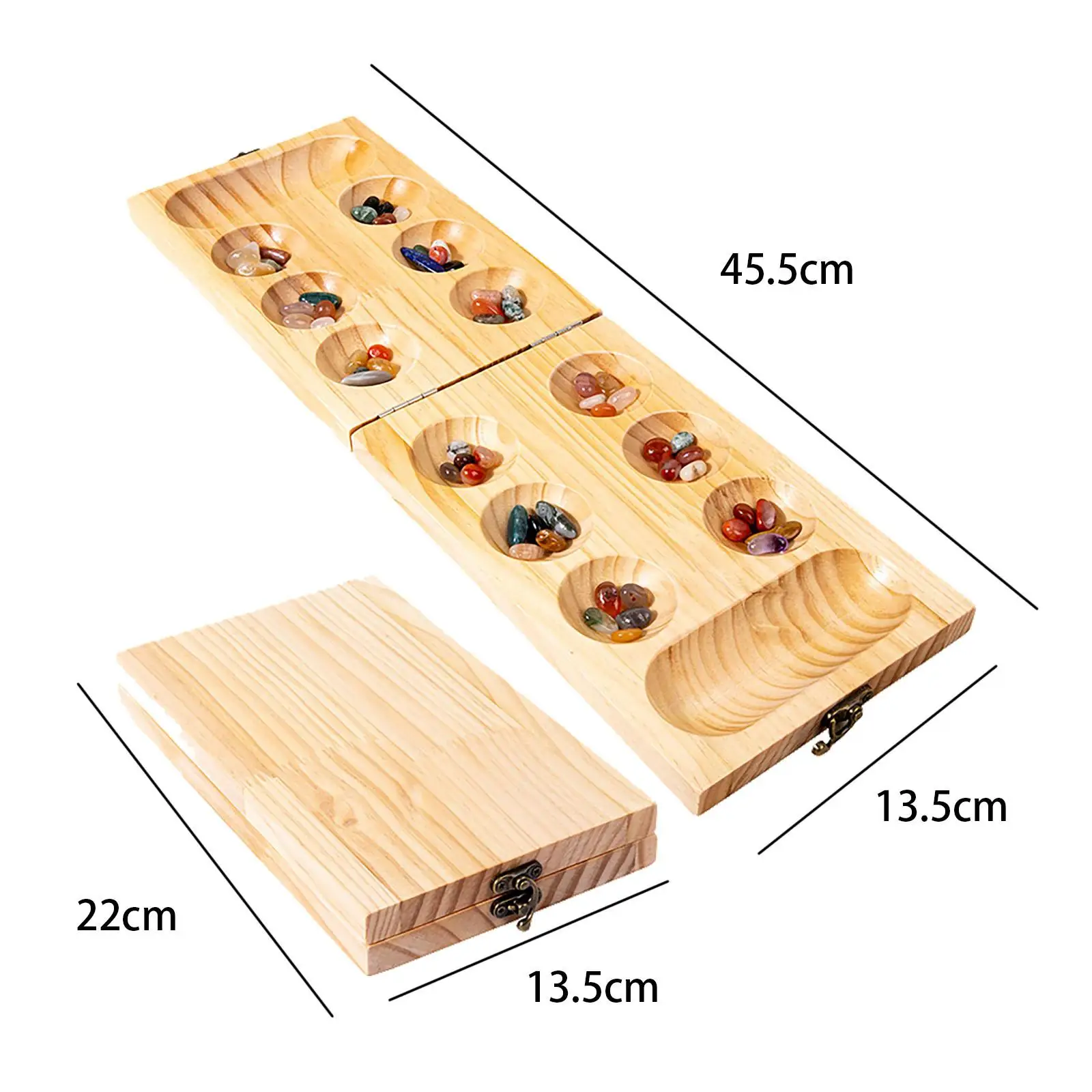 Wooden Mancala Board Game Teen 50 Stones for Travel Party Entertainment