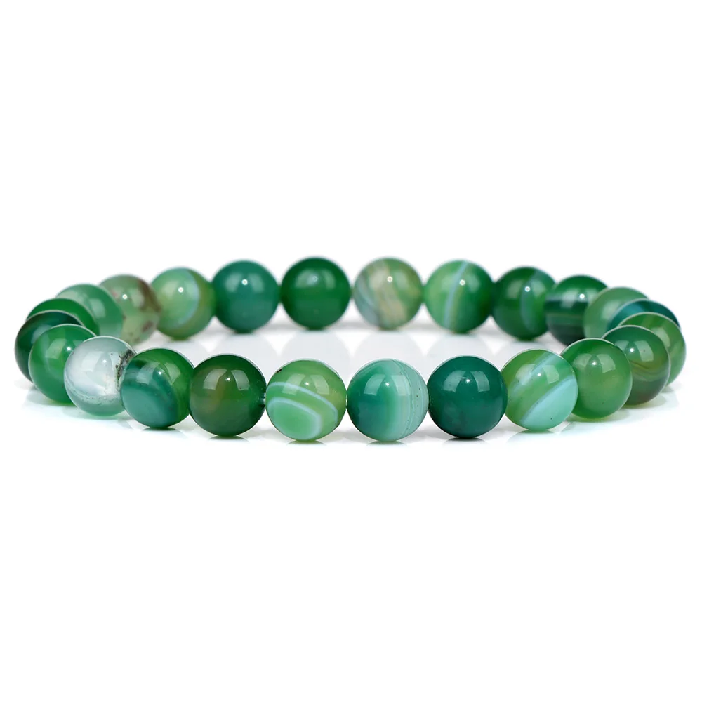 Green Beaded Natural Stone Stretch Bracelet - Healing Jewelry Gift