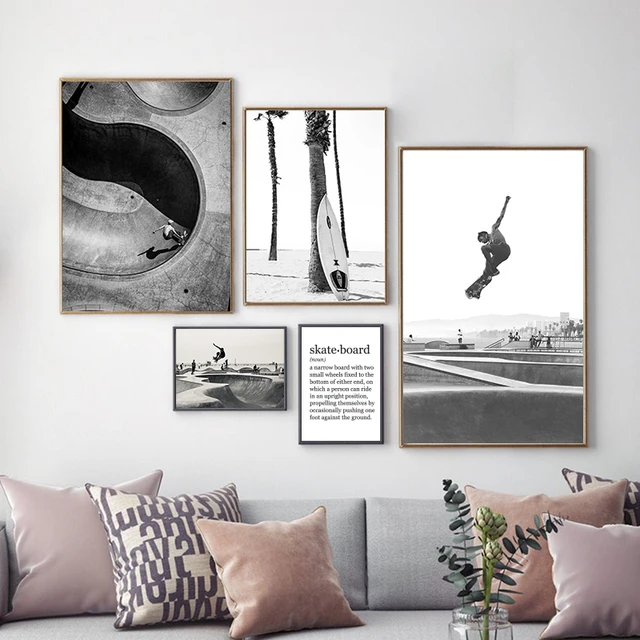 Bild Venedig Kunst Wand Sport Drucke Foto AliExpress Weiß Schwarz Poster Skatebowl Skatepark Malerei Venedig Leinwand - Skateboard Decor