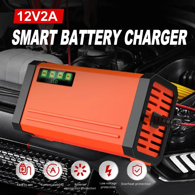 Portable 12V 2A Car Charger LED Display Fast Charge Adapter DC13.8V 2A For Dry Wet AGM GEL Lead Acid Battery Charge