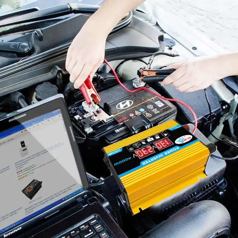 

4000W Car Inverter DC 12V-AC 220V Car Adapter Car Converter with 2.4A double USB Car Adapter with LCD Display and Car Converter