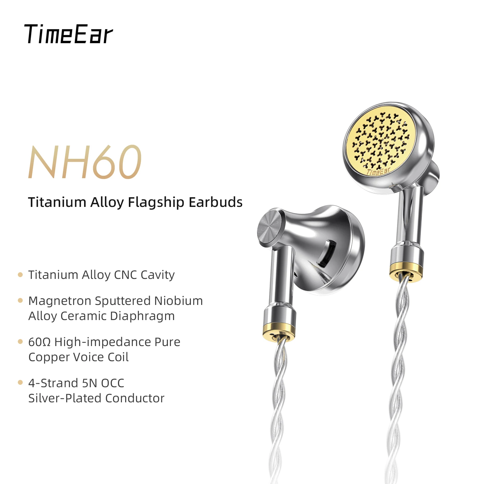 TimeEar NH80 NH60 Earbuds 80Ohm 60Ohms Flat Head Earphones Music HiFi Headphone TEA-99 TEU-8 TEN-99 for BTE-9