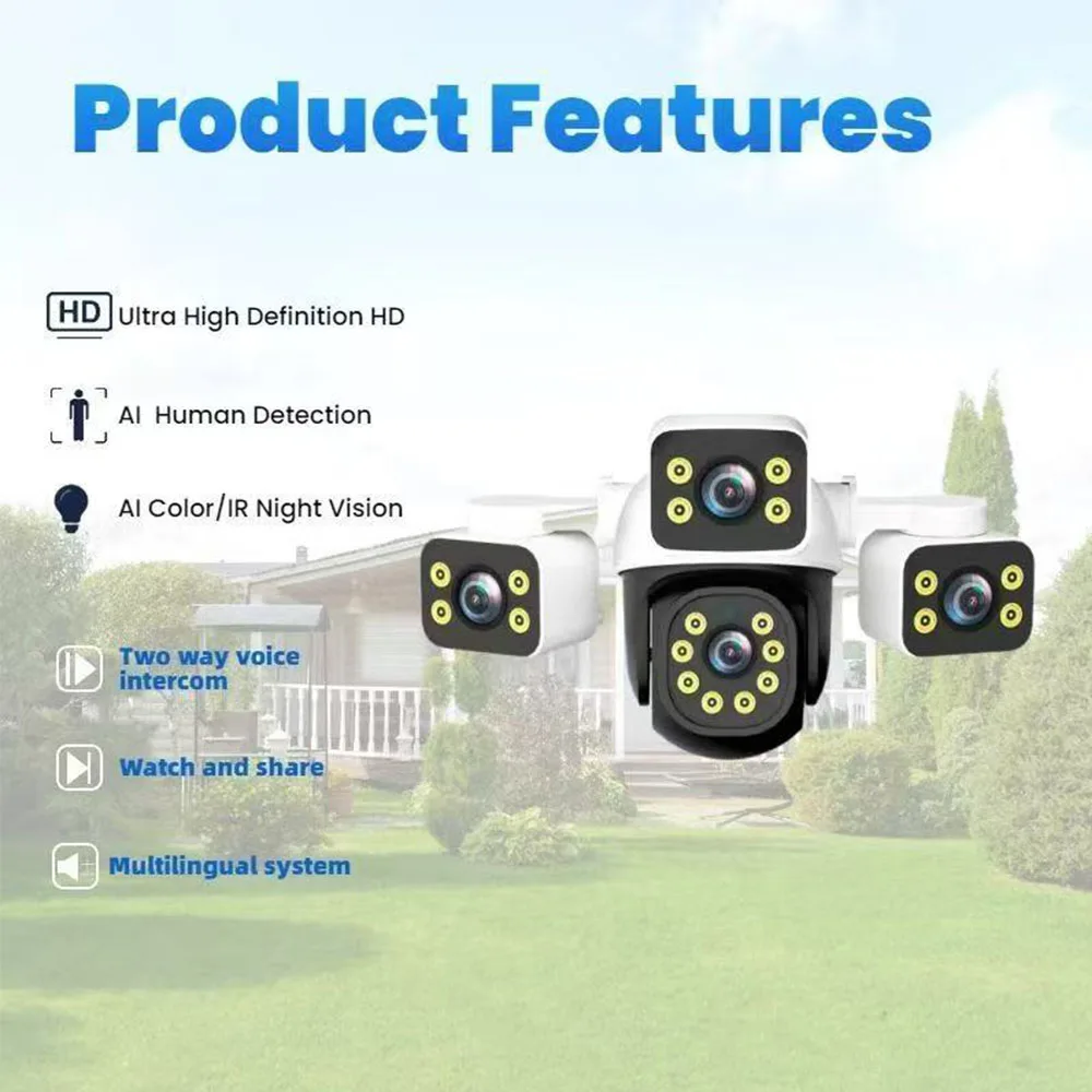 6K 12MP HD IP Camera Outdoor Three-Lens External WiFi Camera 4K Dual Screen Security PTZ Cam Auto Tracking CCTV Surveillance 3