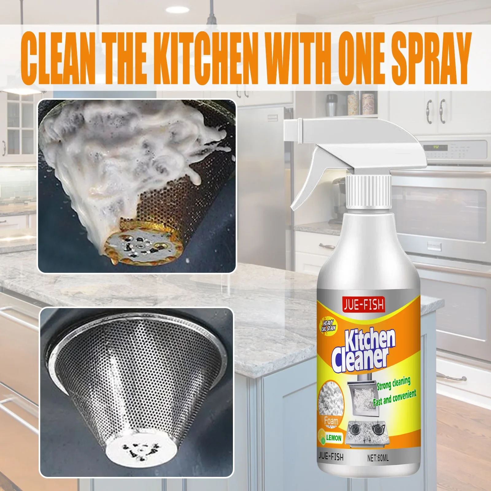 Jue-Fish kitchen heavy oil foam cleaner, household kitchen range hood oil foam cleaner