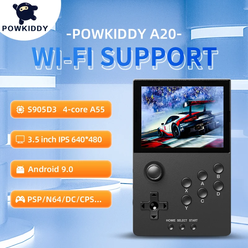 

Портативная игровая консоль POWKIDDY A20 в стиле ретро, 3,5 дюйма, IPS экран, поддержка Bluetooth, поддержка Wi-Fi, онлайн-мультиплеера, детские подарки