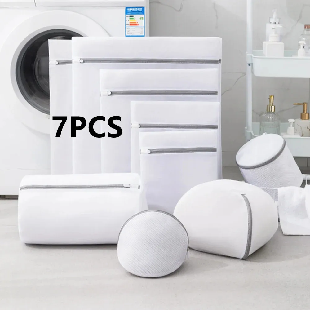 5/7Pcs 7Size Transparent Zippered Laundry Fine Mesh Pocket Reusable Sturdy Washing Machine Laundry Protection Clothes laundry bags