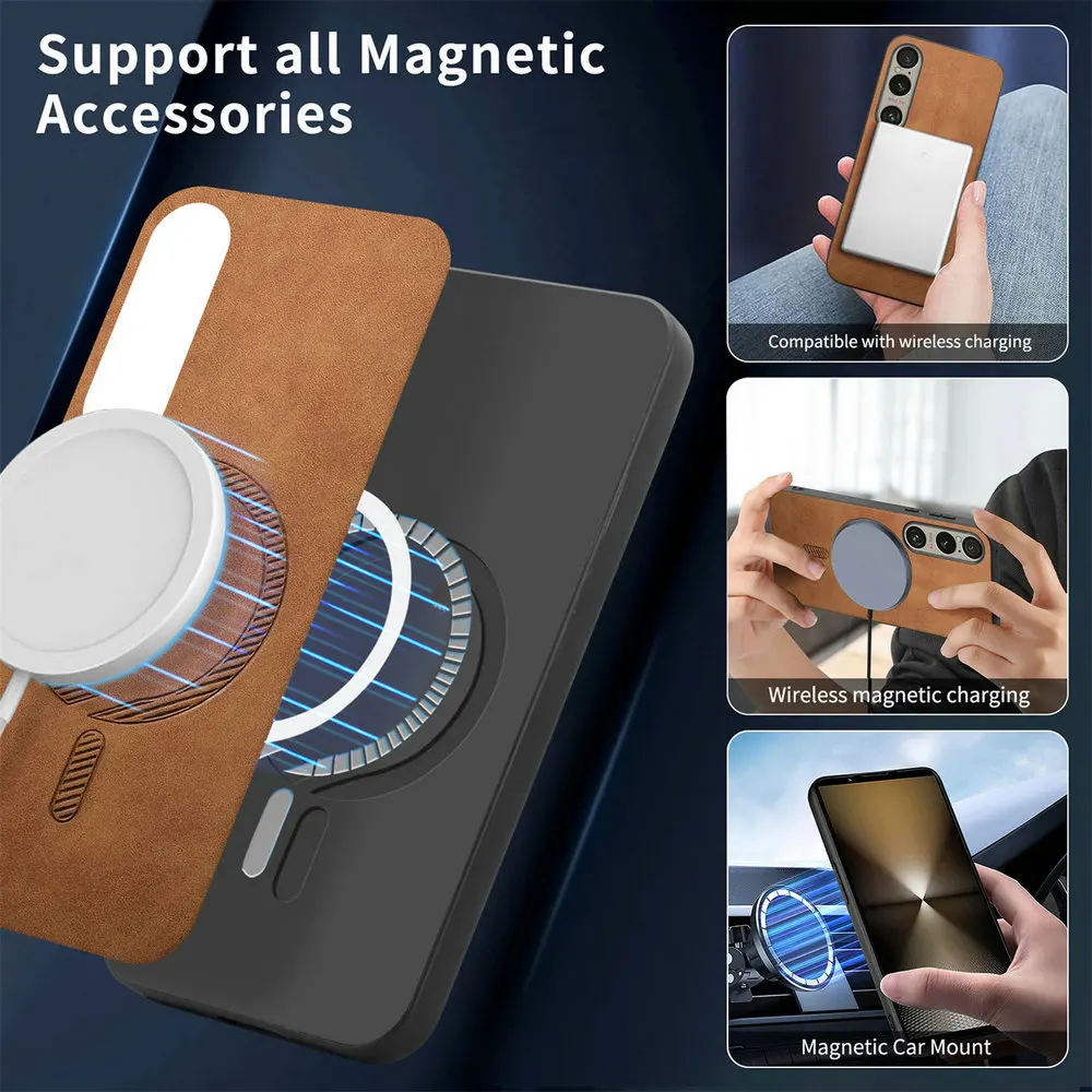 Xperia1 VII 10 V 5V Magsafe Case Leather Magnet Wireless Charge