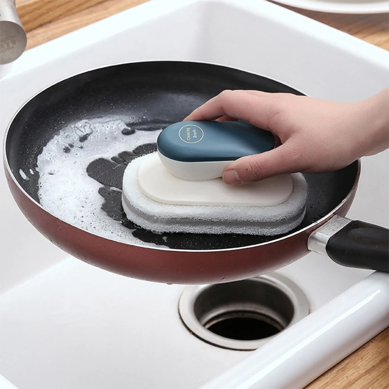

1pcs Kitchen Sponge Cleaning Brush With Handle Multifunctional Bathroom Strong Scouring Pad Magic Brush Washing Tools