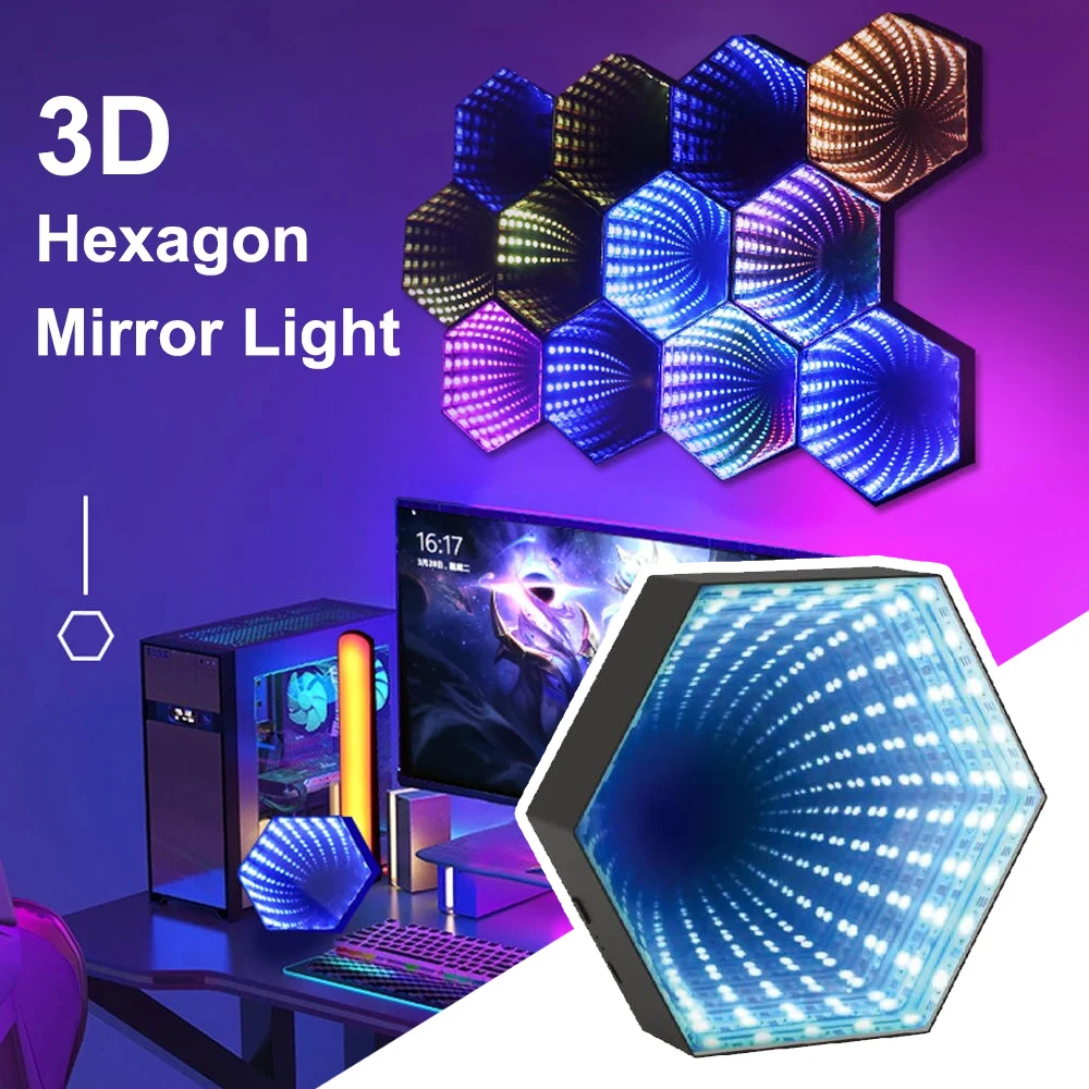 

Ambient Night Light Smart APP Control 3D Hexagonal Mirror Tunnel Lamps Music Rhythm Pickup Lights for Home Game Room Decoration