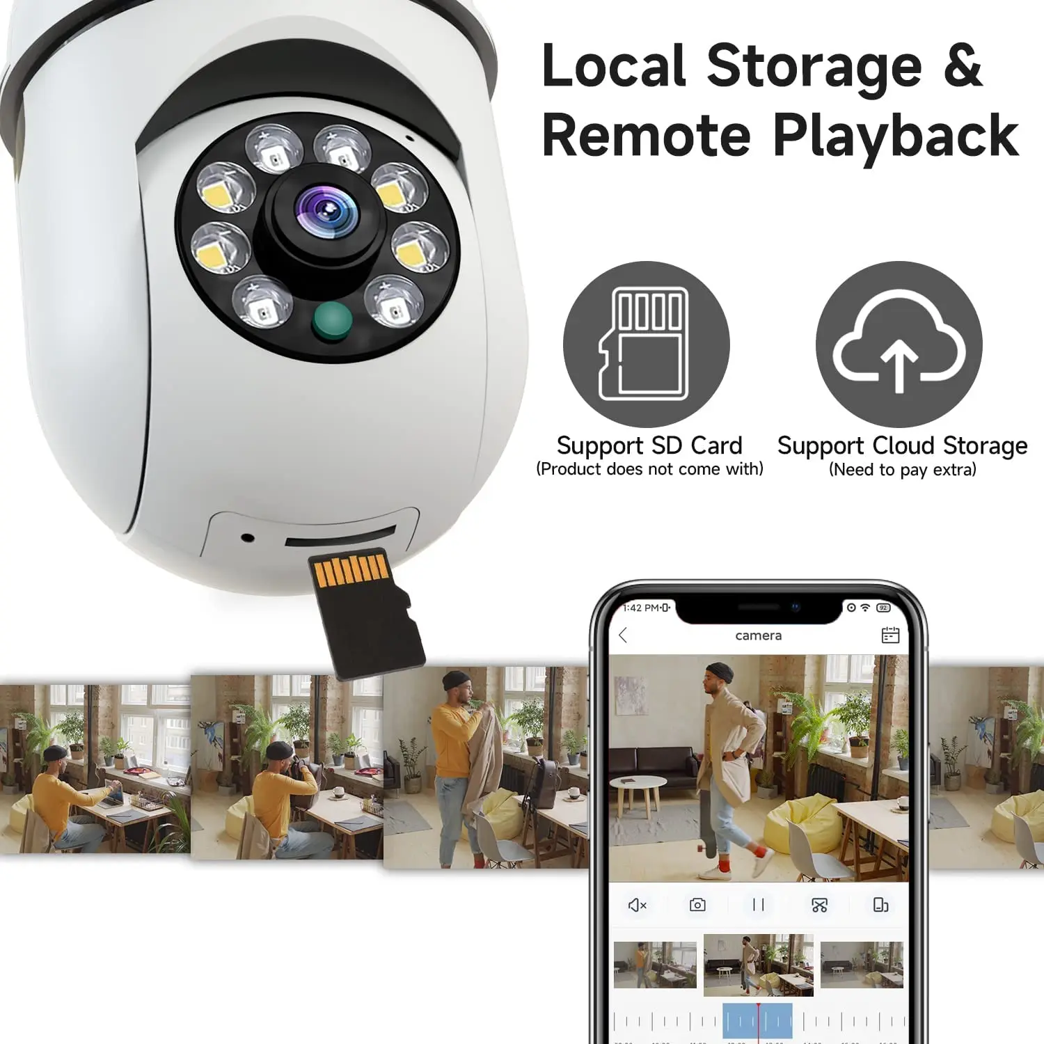 8MP E27 Bulb Surveillance Camera Wifi IP PTZ CCTV Camera 10X Zoom Color Night Vision Human Tracking Security Baby Monitor Cam 3