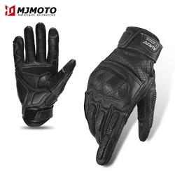 Vintage Brown Leather Touchscreen Motorcycle Gloves for Men - CE Certified Riding Gloves (Black)