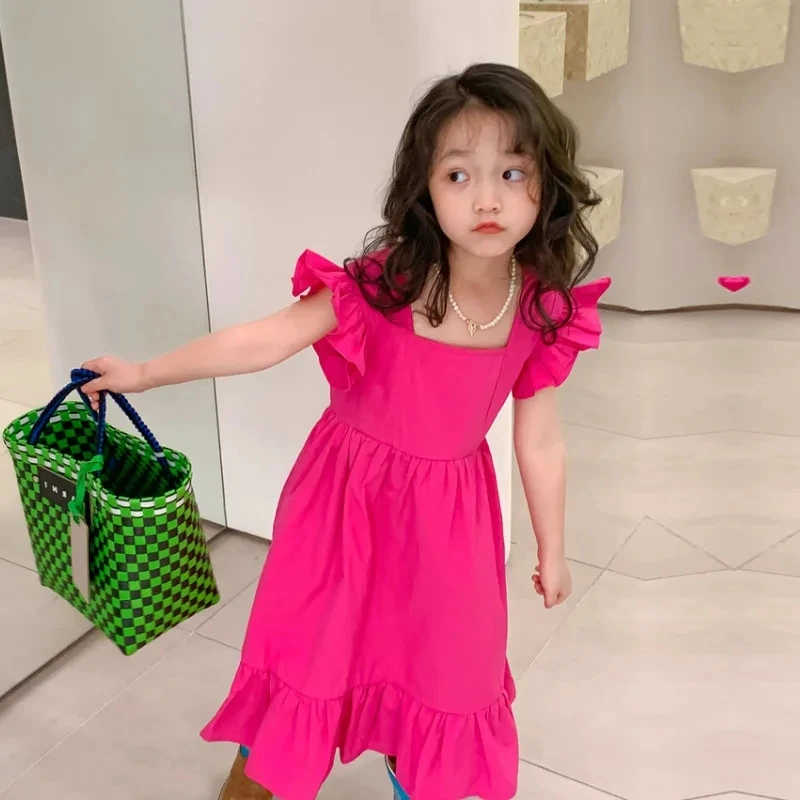 Clothing Dress Summer 2-7year old Beibei Korean version flower edge Open Back Christmas Halloween party Fashionable Girl clothes